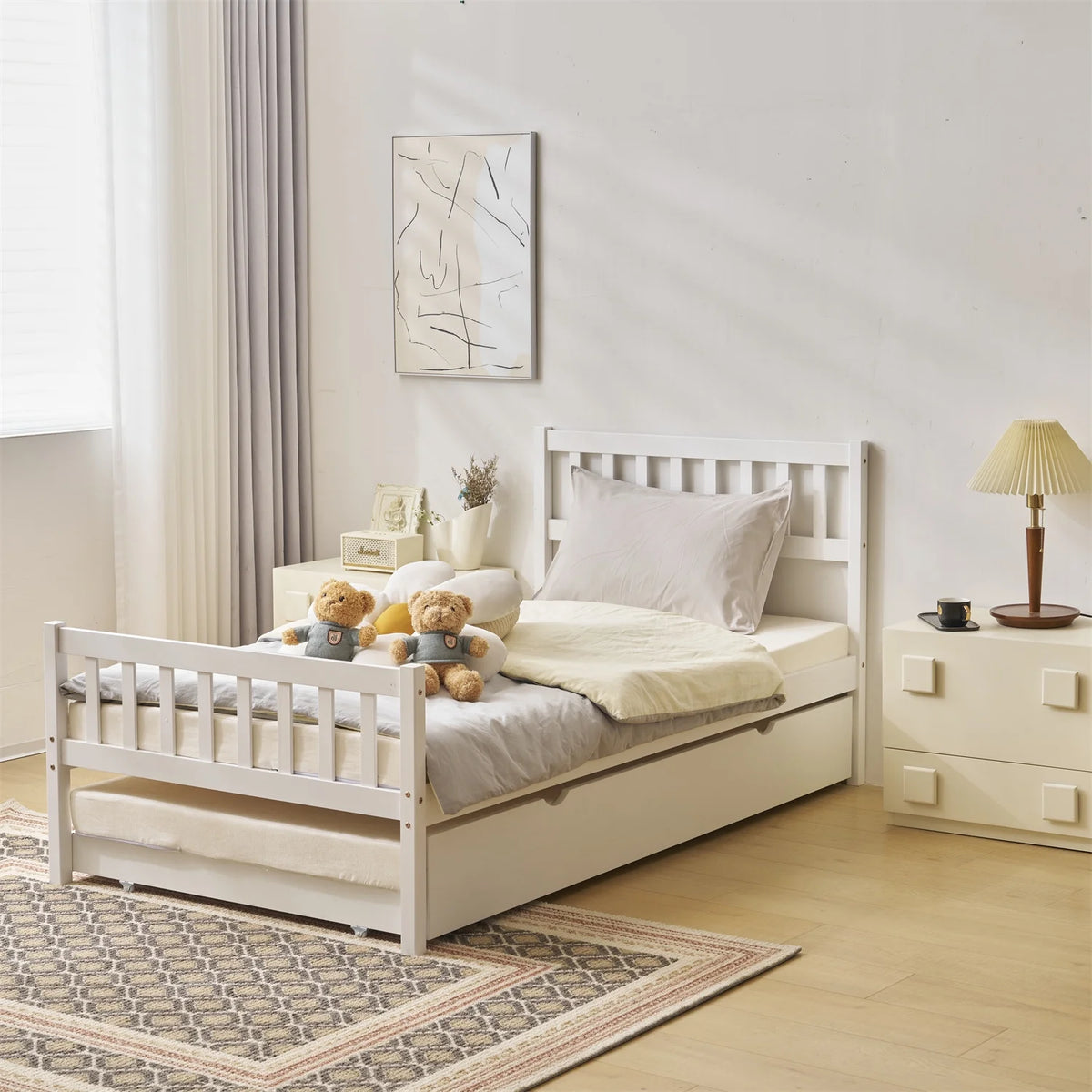 White Twin Bed with Trundle Y377