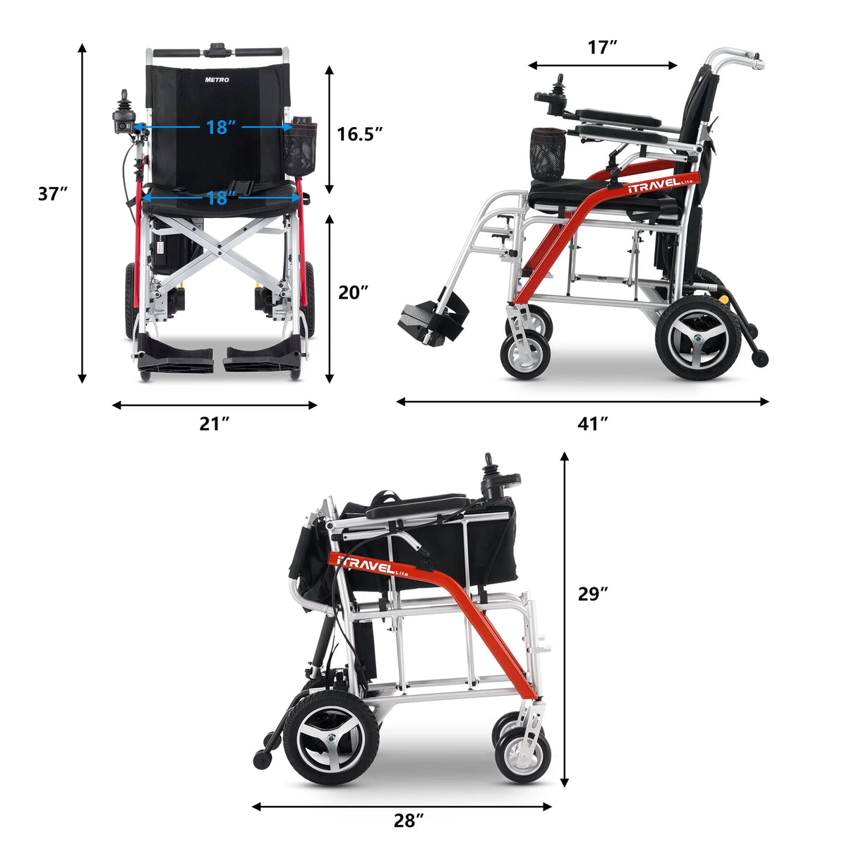 Lightweight Foldable Electric Wheelchair with Cup Holder & Anti-Tipper T94159