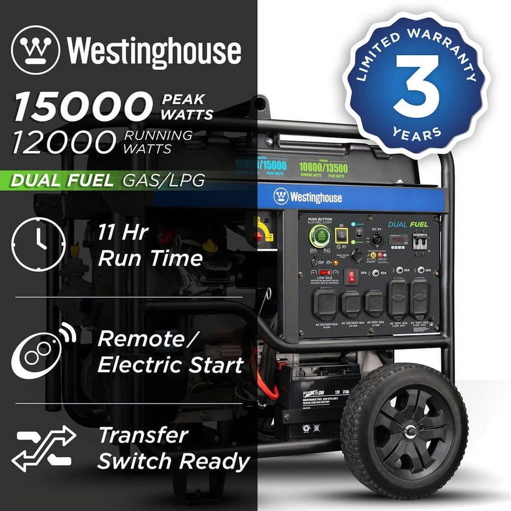 15,000 Peak Watt Dual Fuel Portable Generator C83627