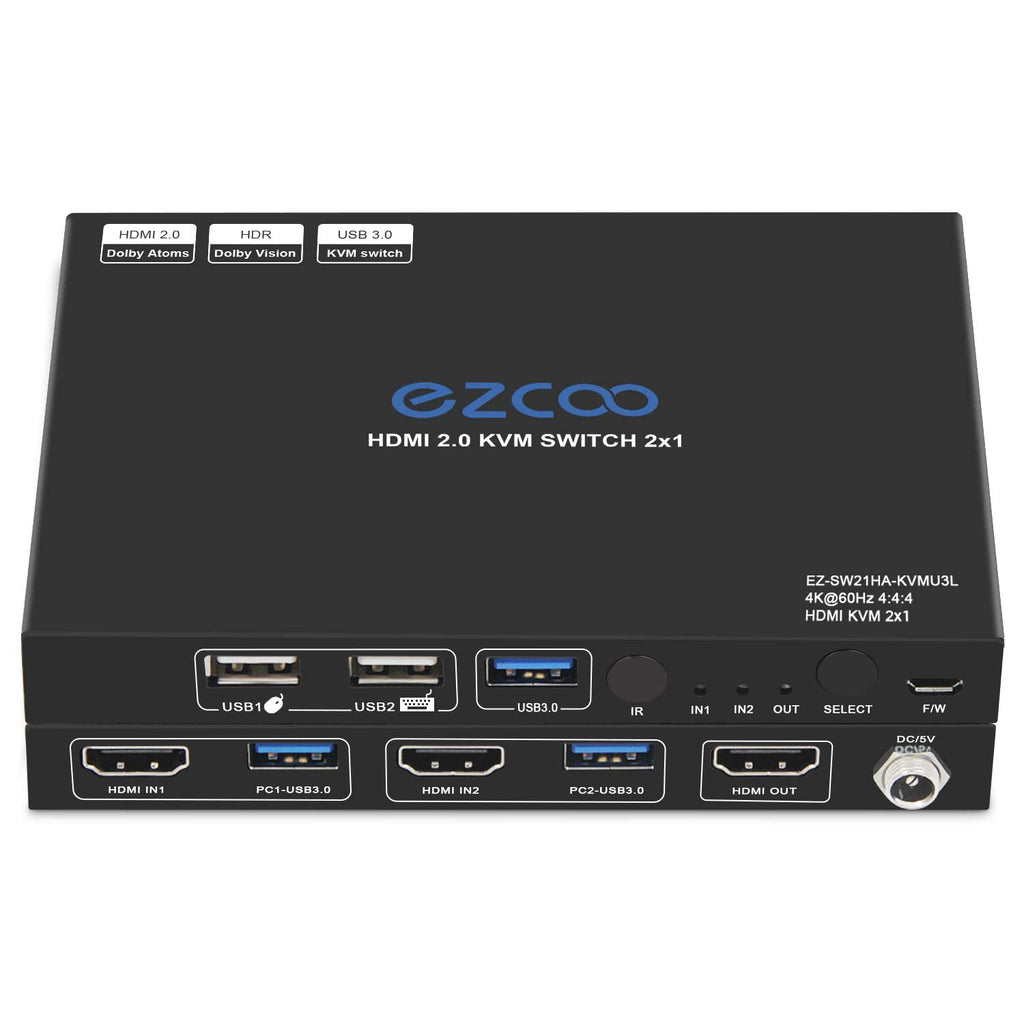 USB 3.0 KVM Switch HDMI 2-Port 4K60 with Stereo Audio Extractor Z495