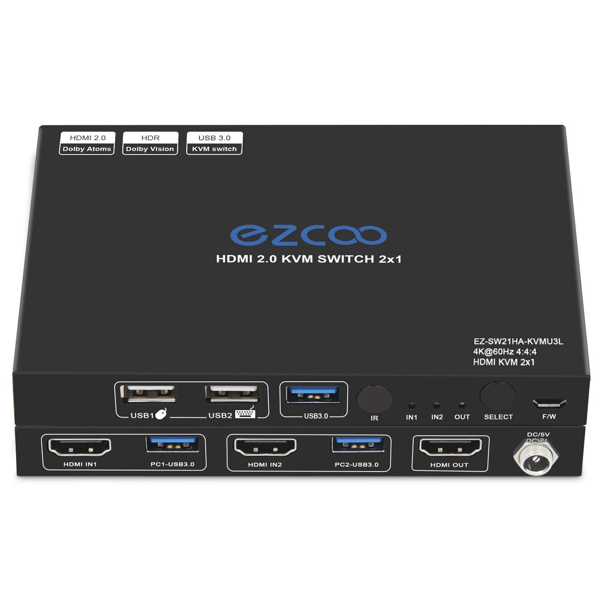 USB 3.0 KVM Switch HDMI 2-Port 4K60 with Stereo Audio Extractor Z495
