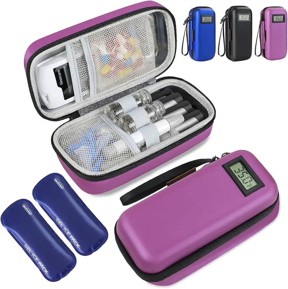 Portable Temperature Display Medicine Travel Cooler with 2 Reusable Ice Packs S674179