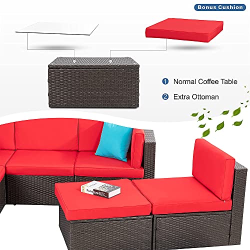 6 Pieces PE Wicker Rattan Sectional Sofa Set with Coffee Table D187