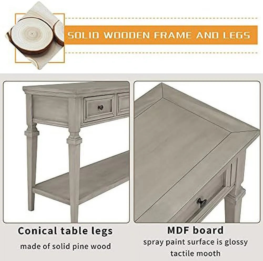 Small Entryway Console Table with 3 Drawers Pine Wood Frame T33577