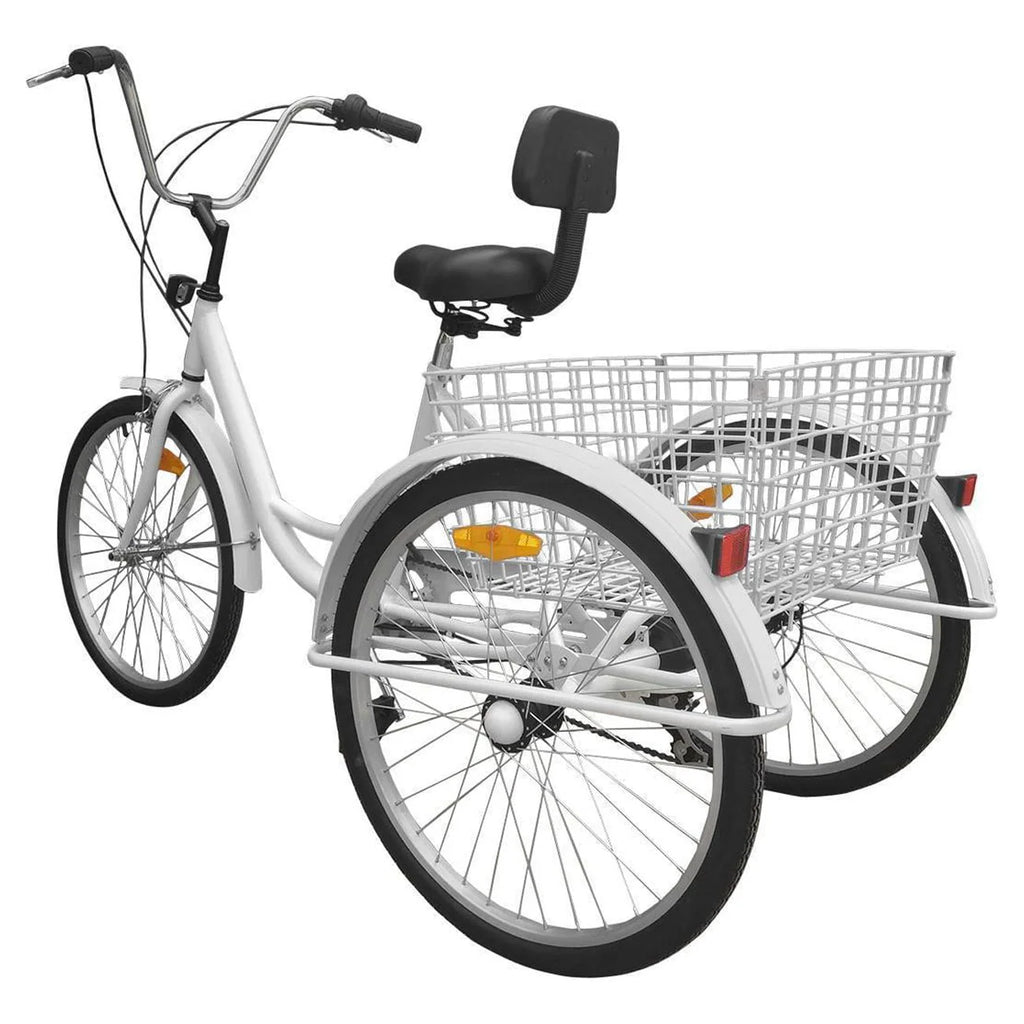 7-Speed 24 Adult 3-Wheel Tricycle with Basket White W997