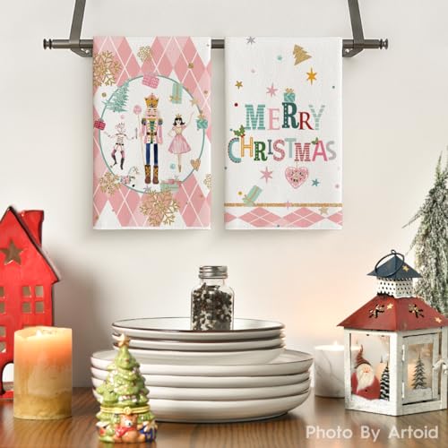 Pink Christmas Kitchen Towels Set of 4 F91711