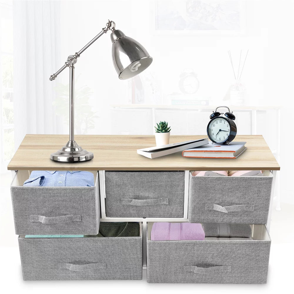 Light Grey 5 Drawer Fabric Dresser R584650
