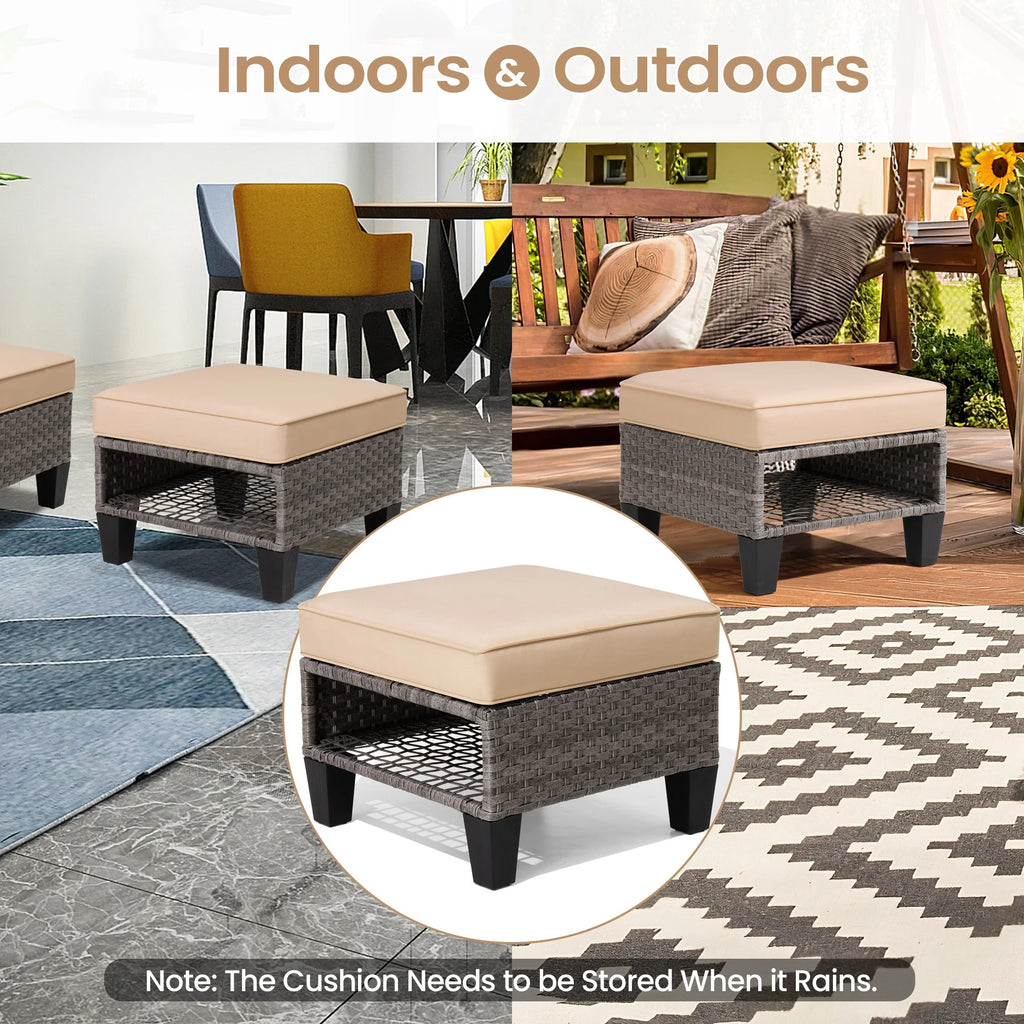 Square Rattan Storage Ottomans Set of 2 with Cushion T284280