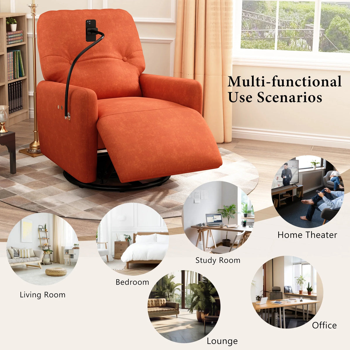 Orange 270 Degree Swivel Electric Recliner Sofa D88227
