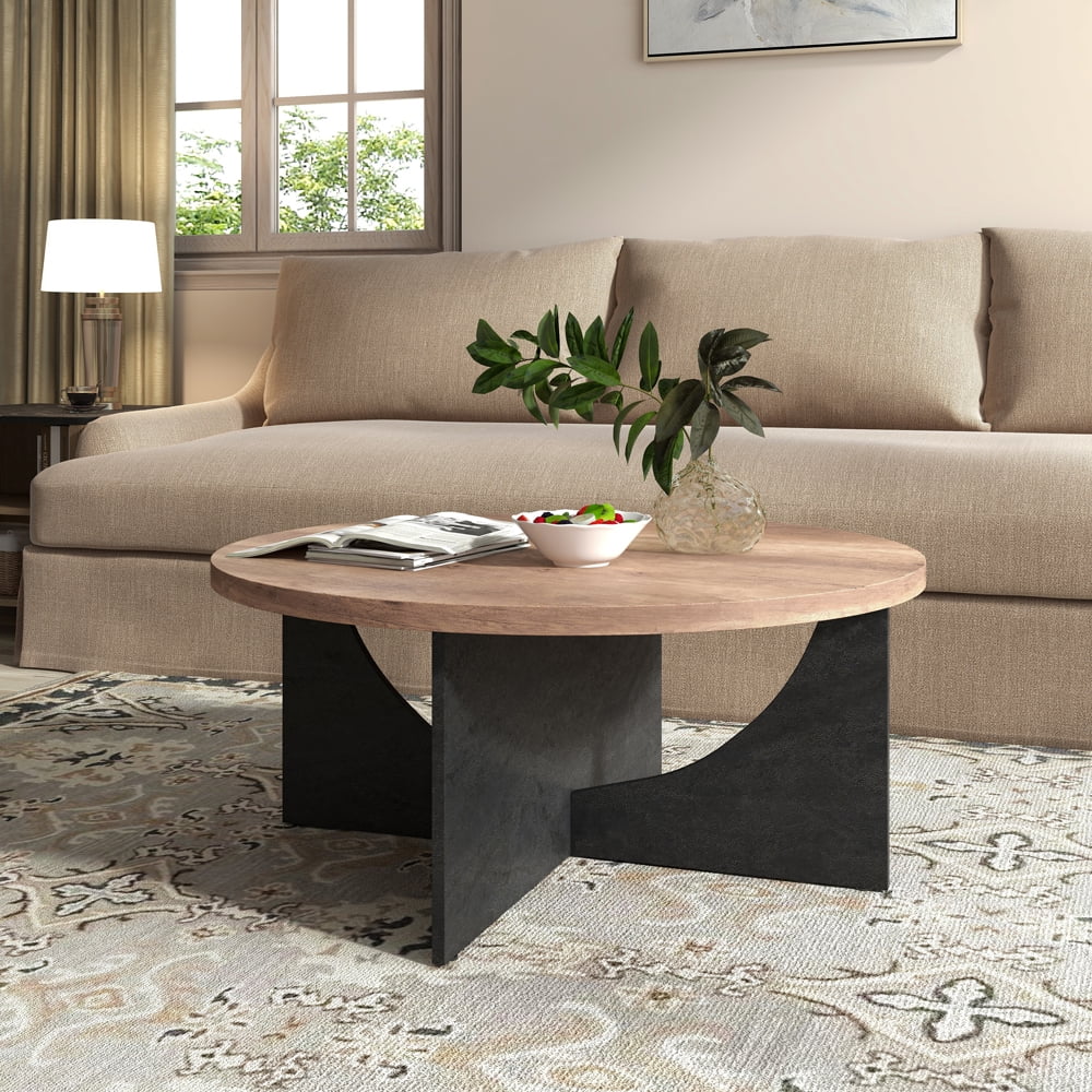 Modern Retro Round Coffee Table 35 Inches Rustic Brown N231025
