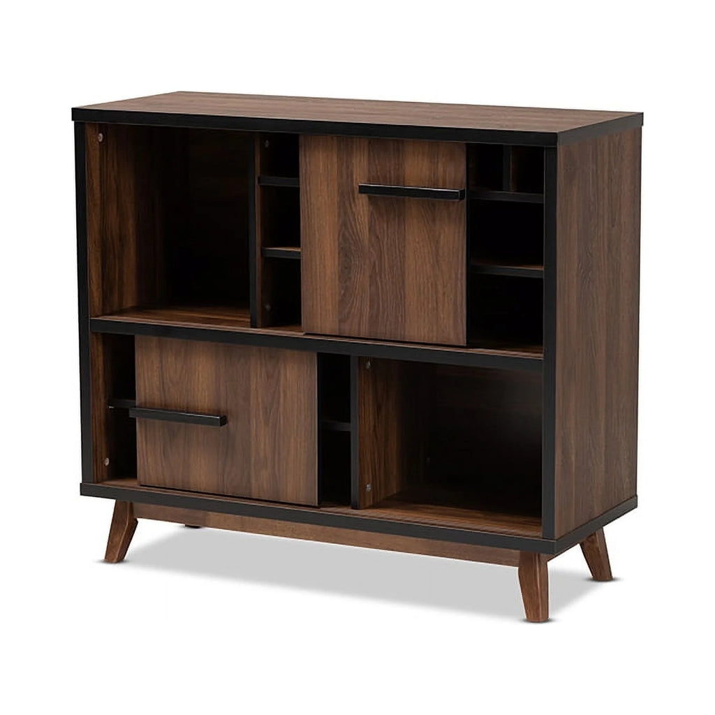 Walnut Brown and Black Wood Wine Storage Cabinet W681