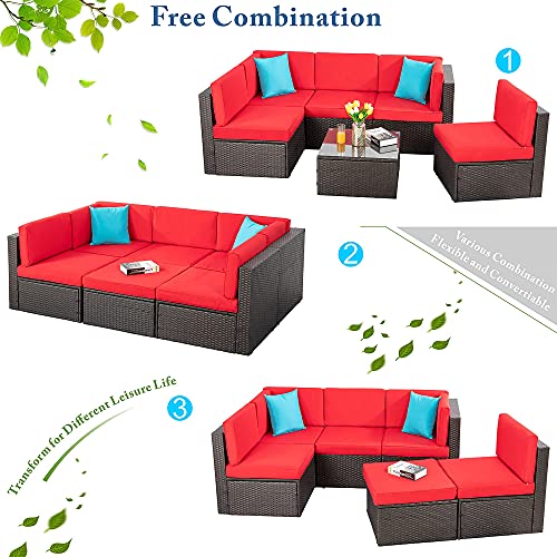 6 Pieces PE Wicker Rattan Sectional Sofa Set with Coffee Table D187