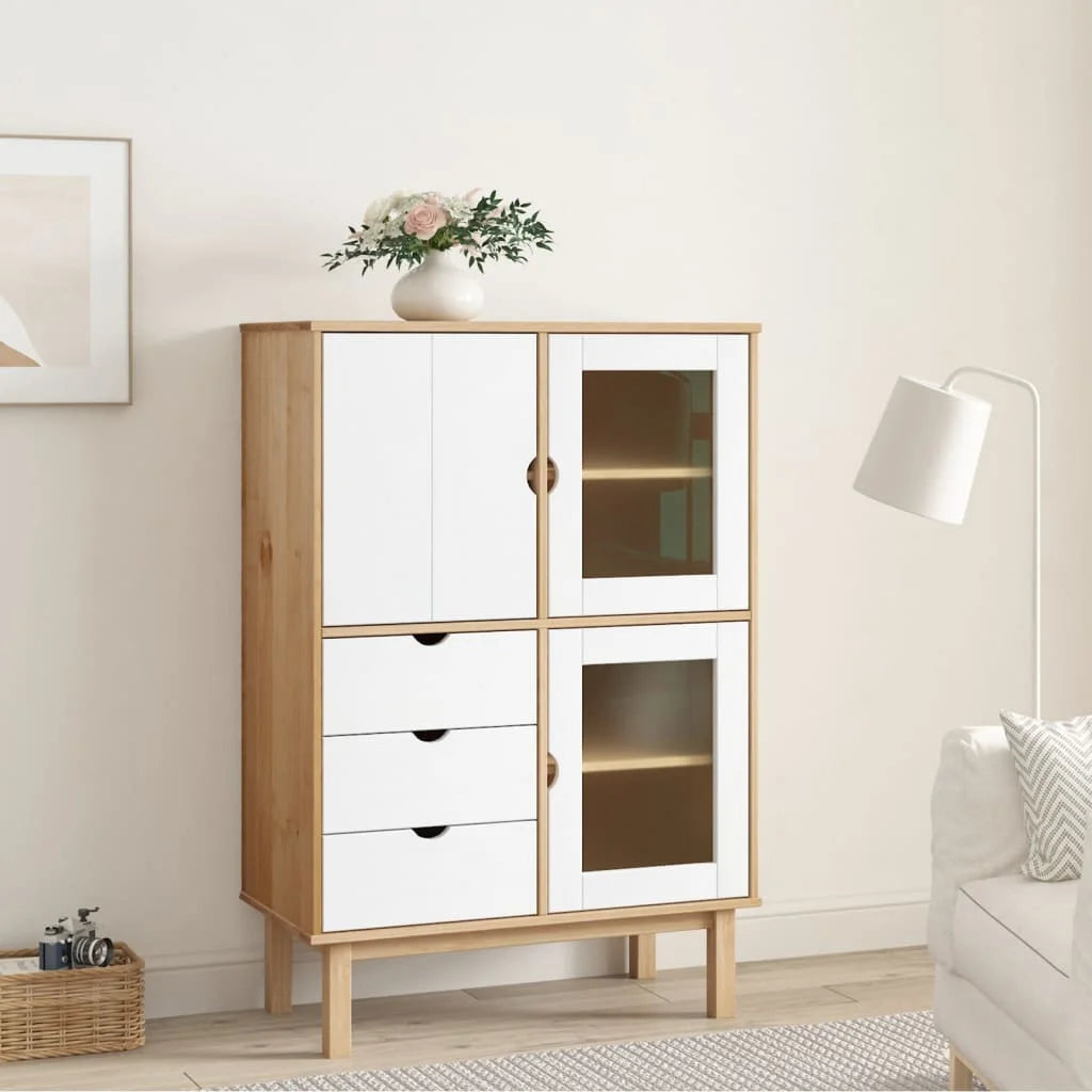 Brown and White Solid Wood Pine Highboard H314258