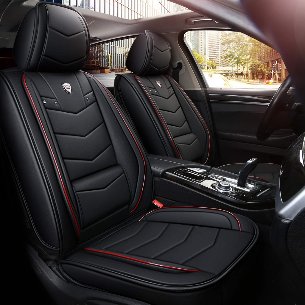 2 Front Car Seat Cover Waterproof with Built-in Lumbar Support Black White U795