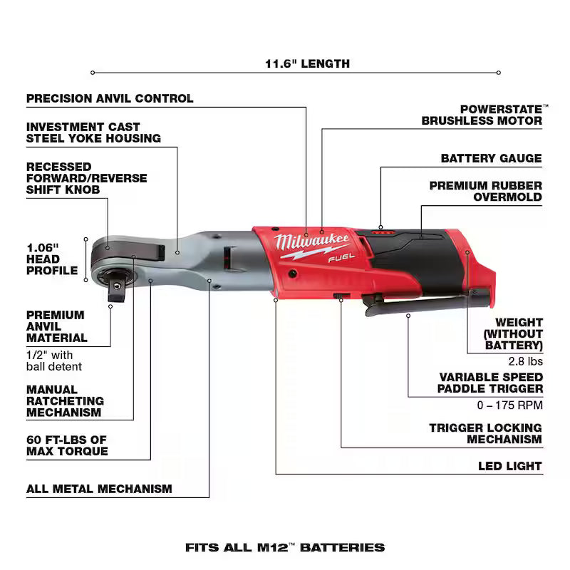 12V Cordless Brushless Ratchet with Two 3.0 Ah Batteries A8903