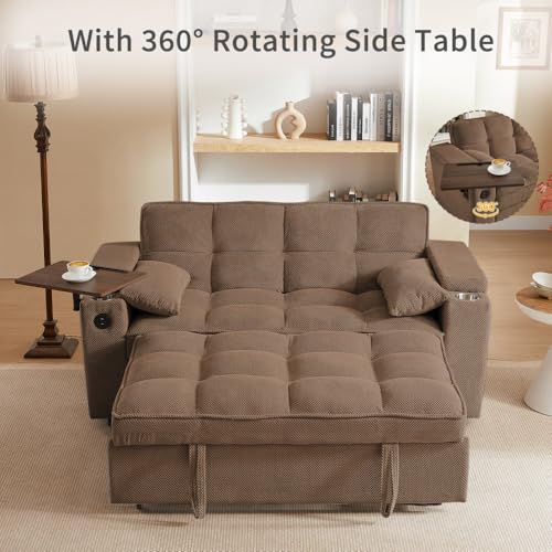 White Corduroy Sleeper Chair Bed with USB Port E473