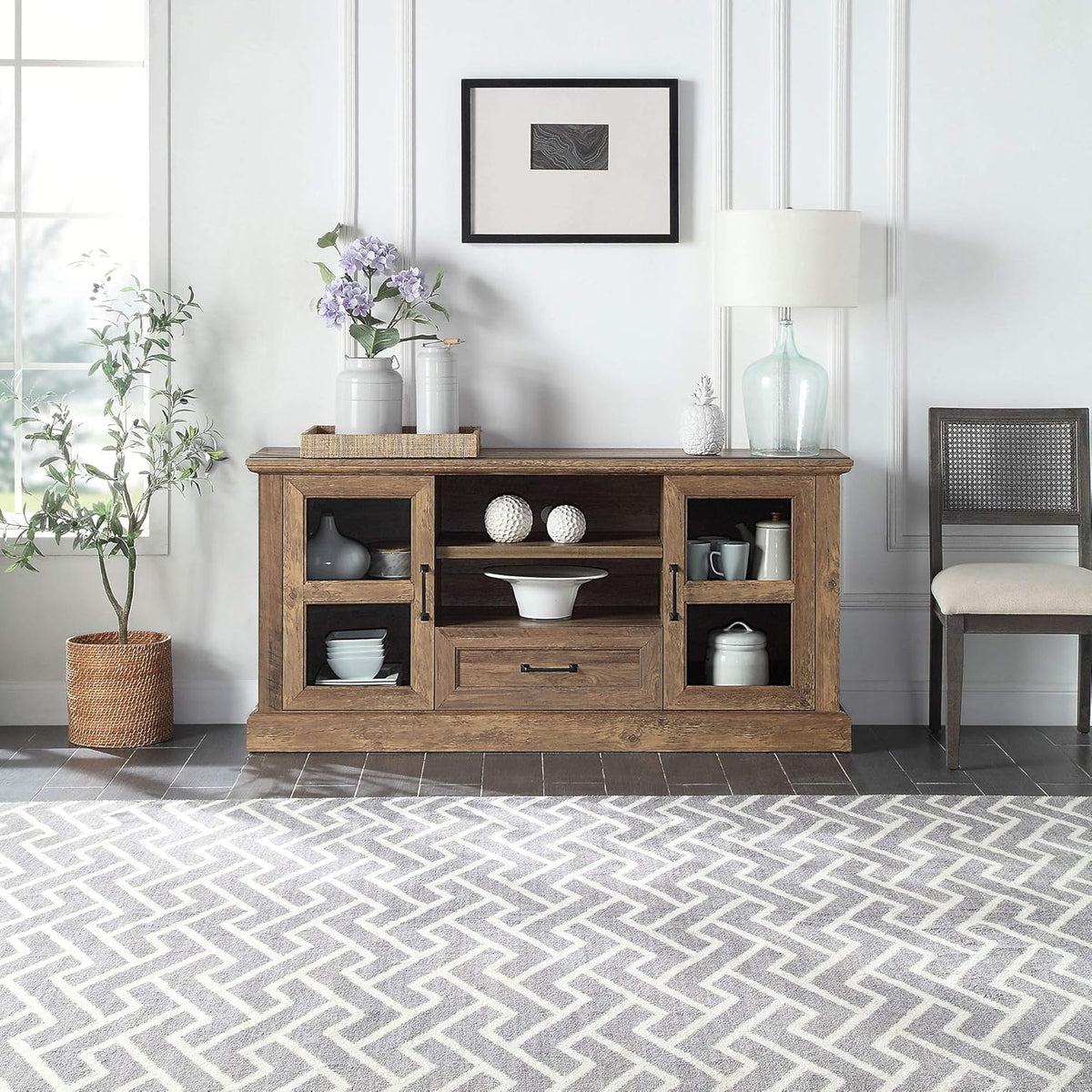 62 Inch TV Stand with Glass Cabinet Doors and Adjustable Shelves C5221