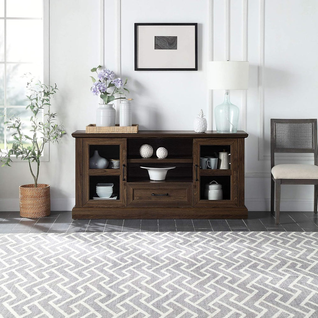 62 Inch TV Stand with Glass Cabinet Doors and Adjustable Shelves C5221