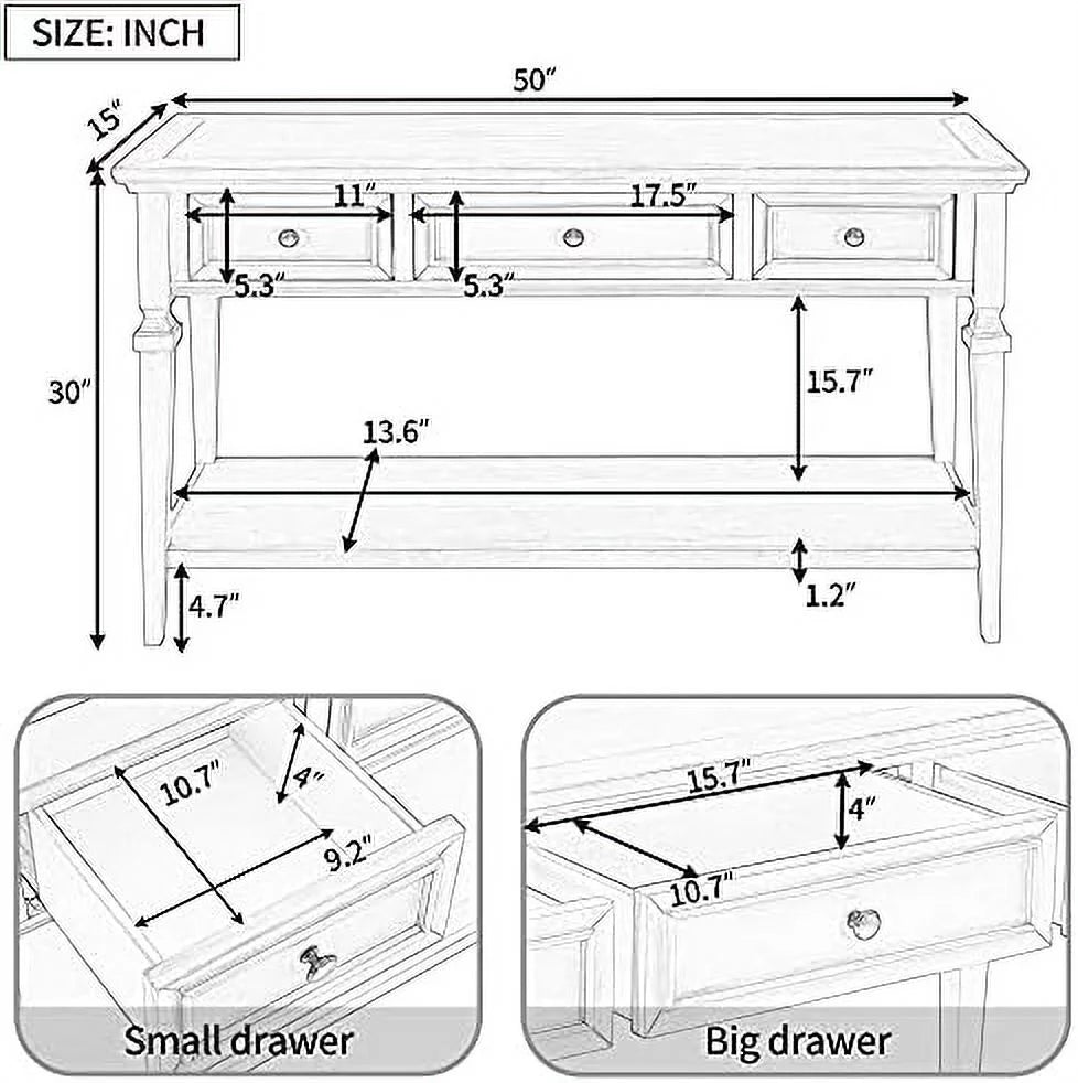 Small Entryway Console Table with 3 Drawers Pine Wood Frame T33577