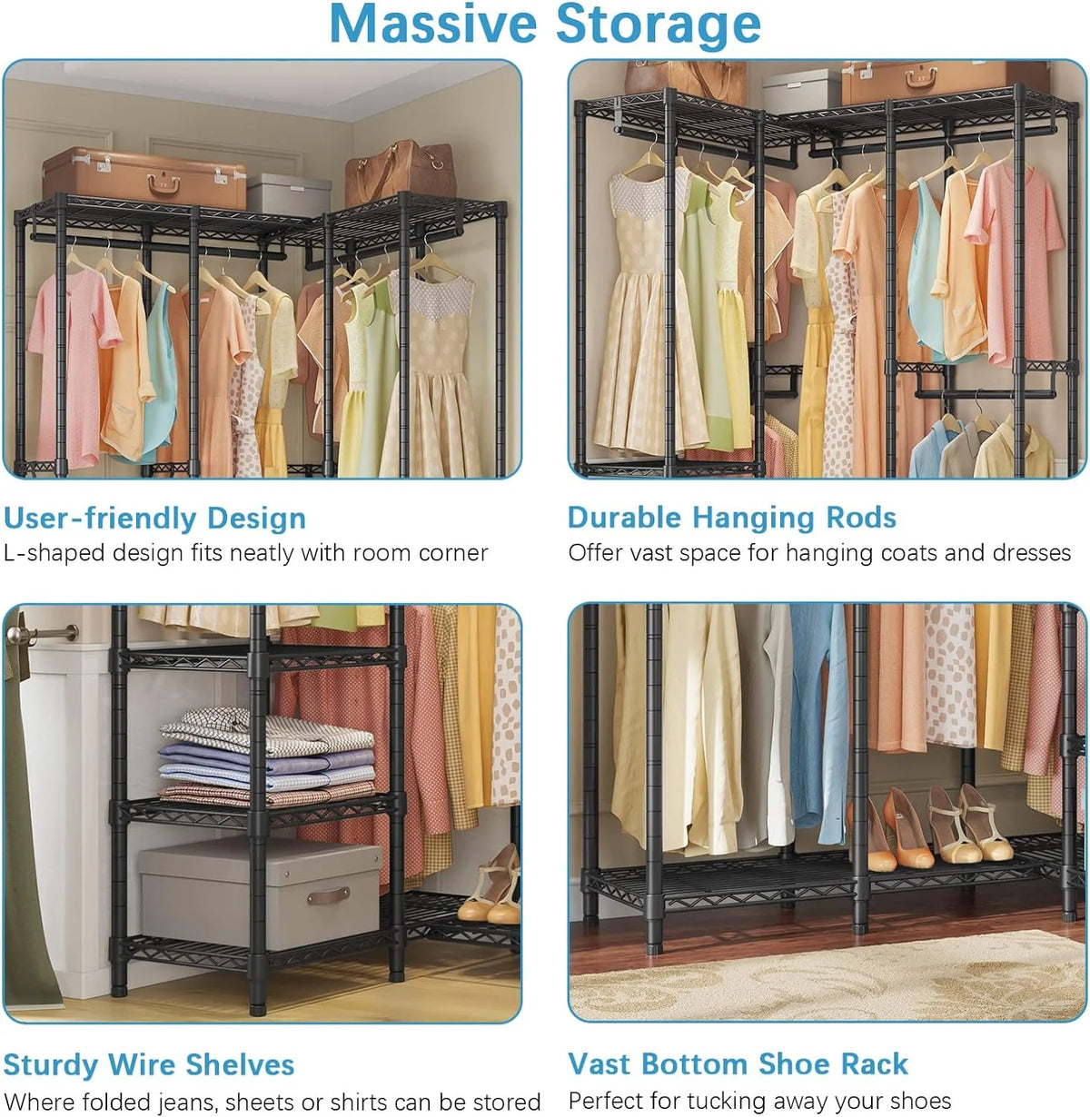 L Shaped Heavy Duty Metal Clothing Rack Black Y454279