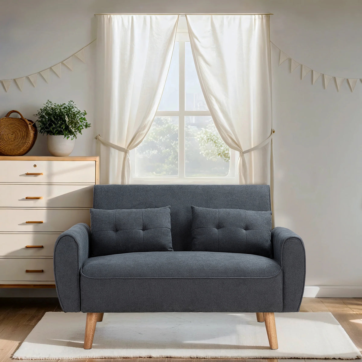 Dark Grey Fabric Upholstered 2-Seat Sofa U168088