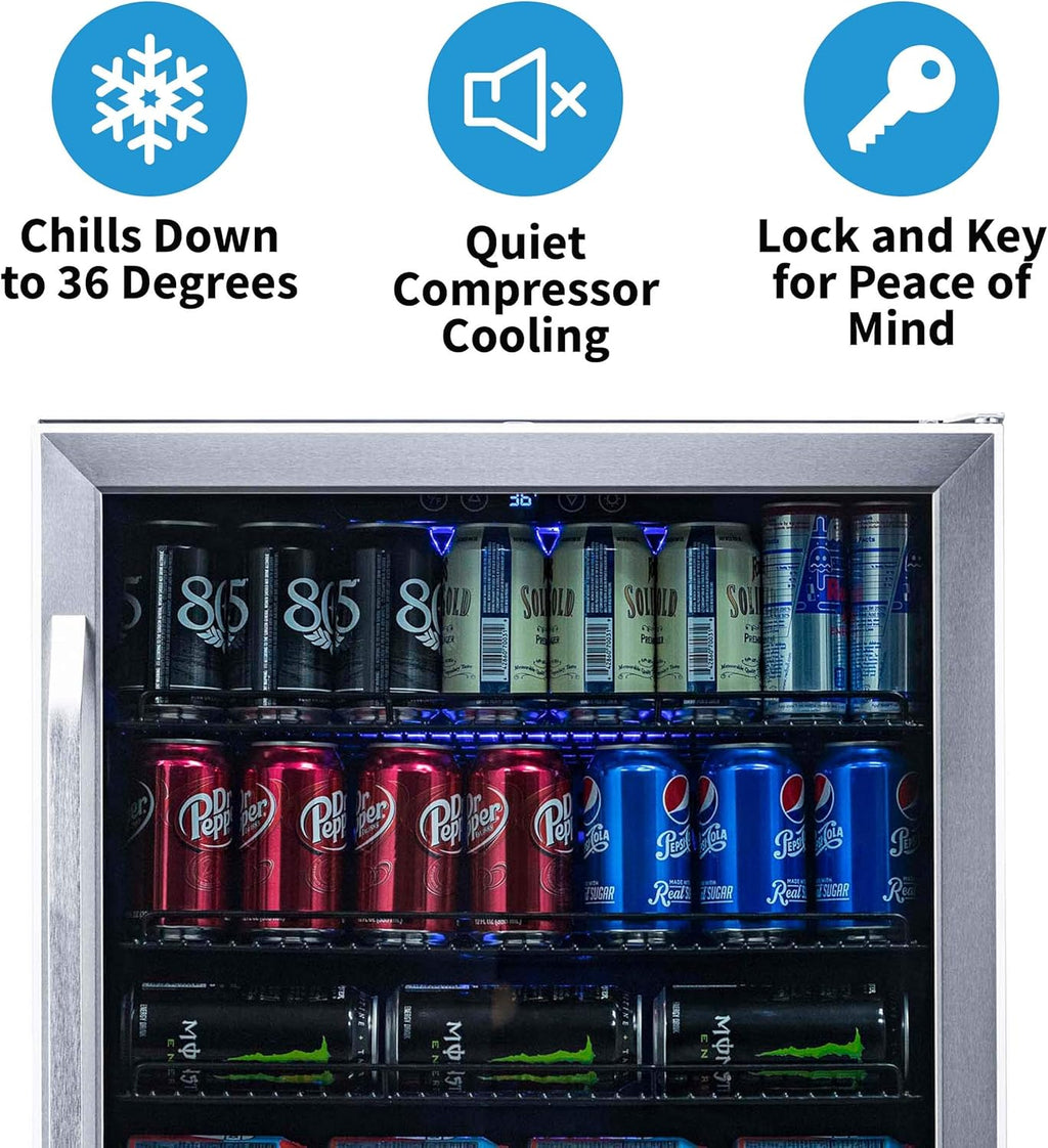 Large 177 Can Beverage Refrigerator Cooler Stainless Steel D174