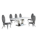 Stainless Steel 7 Piece Dining Set with Marble Table and Gray Chairs P2254