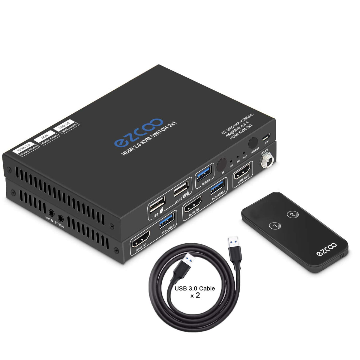 USB 3.0 KVM Switch HDMI 2-Port 4K60 with Stereo Audio Extractor Z495