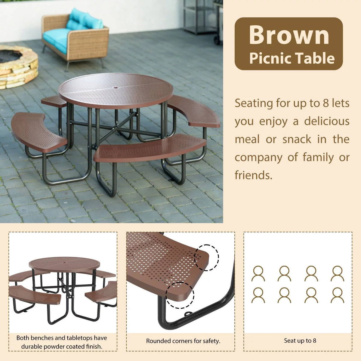 Brown Round Portable Picnic Table M2327