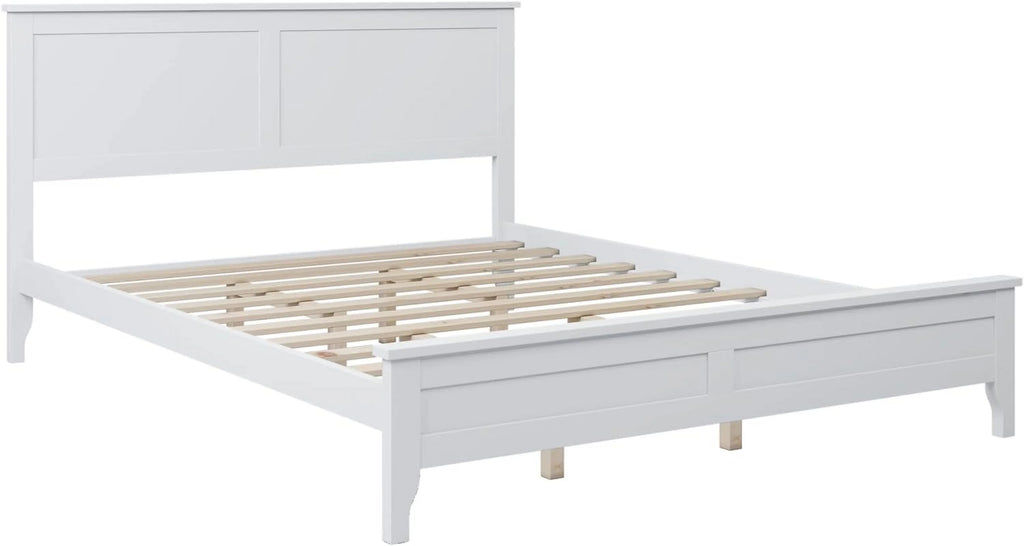 White Queen Size Solid Wood Platform Bed A622