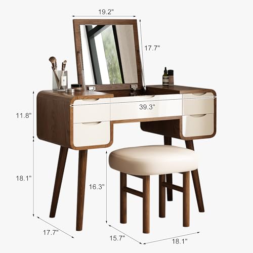 Flip Top Vanity Table with Stool and Mirror N442