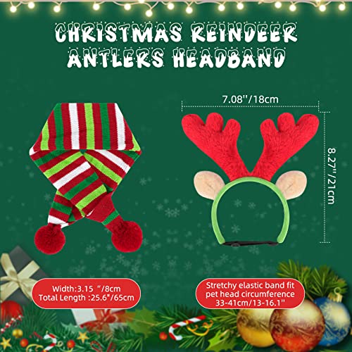 Dog Christmas Antlers Headband and Striped Scarf Set W352905