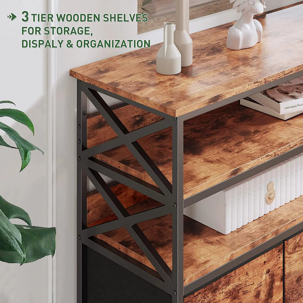 Rustic Brown Dresser TV Stand with Fabric Drawers J263