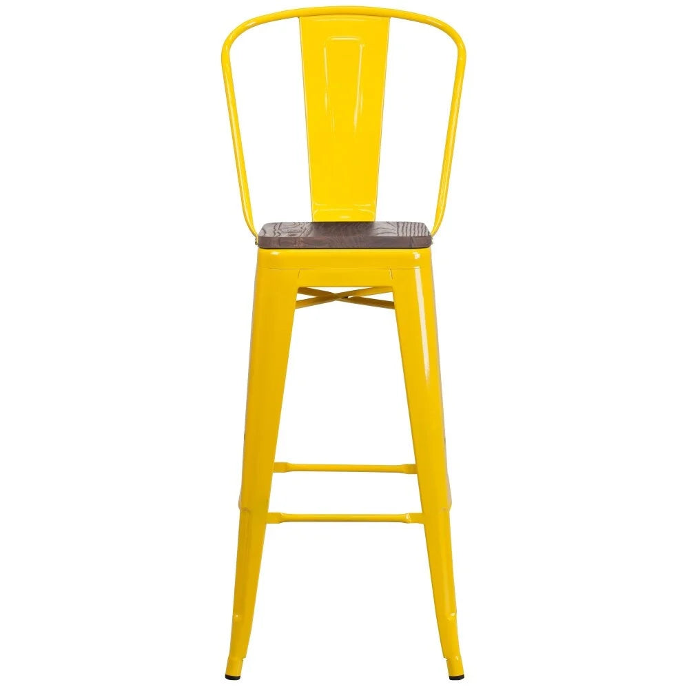 4 Pack 30" High Metal Barstool with Back and Wood Seat Yellow E7070
