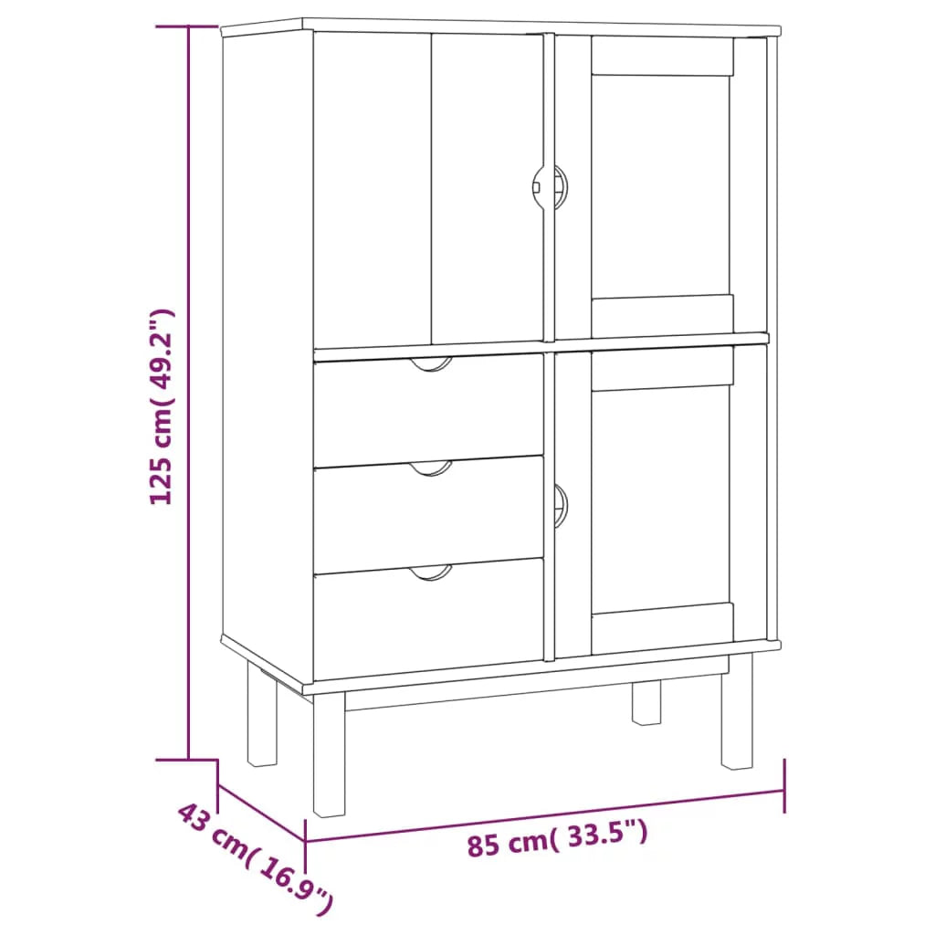 Brown and White Solid Wood Pine Highboard H314258