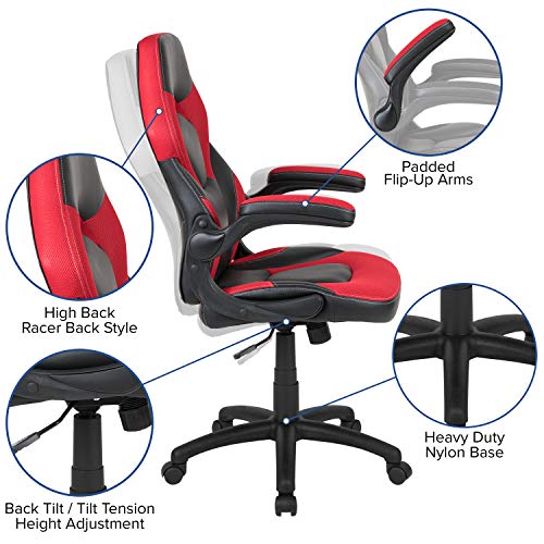 High-Back Blue/Black Gaming Chair with Flip-Up Arms D7123