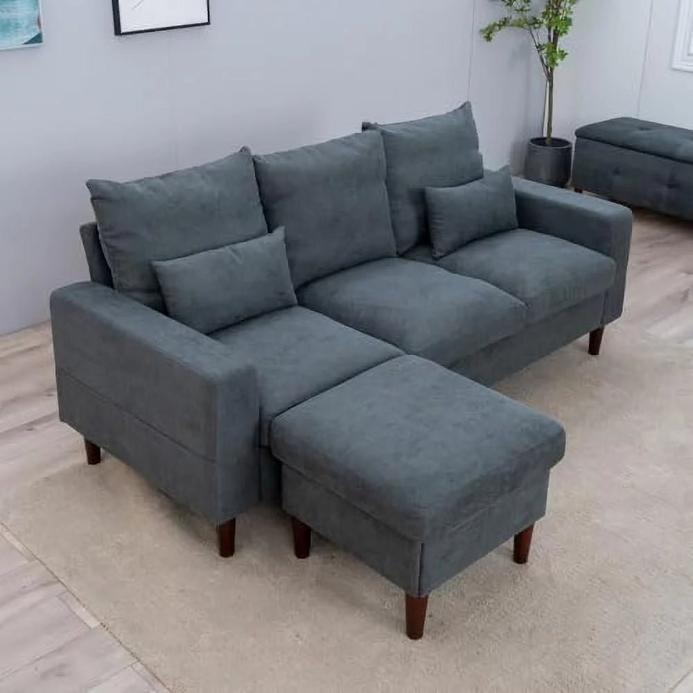 Grey Reversible L-Shaped Sectional Sofa W993