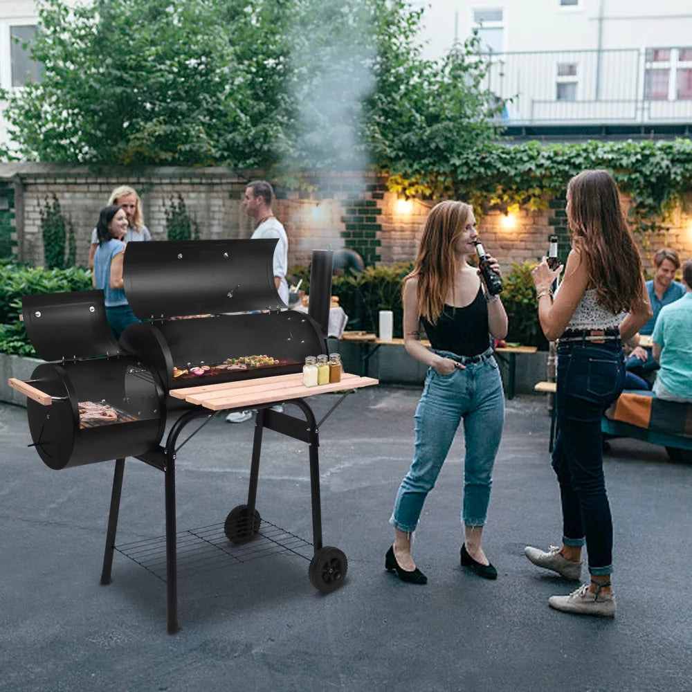 Charcoal BBQ Grill with Wheels and Storage Holder, 28 Inch K771