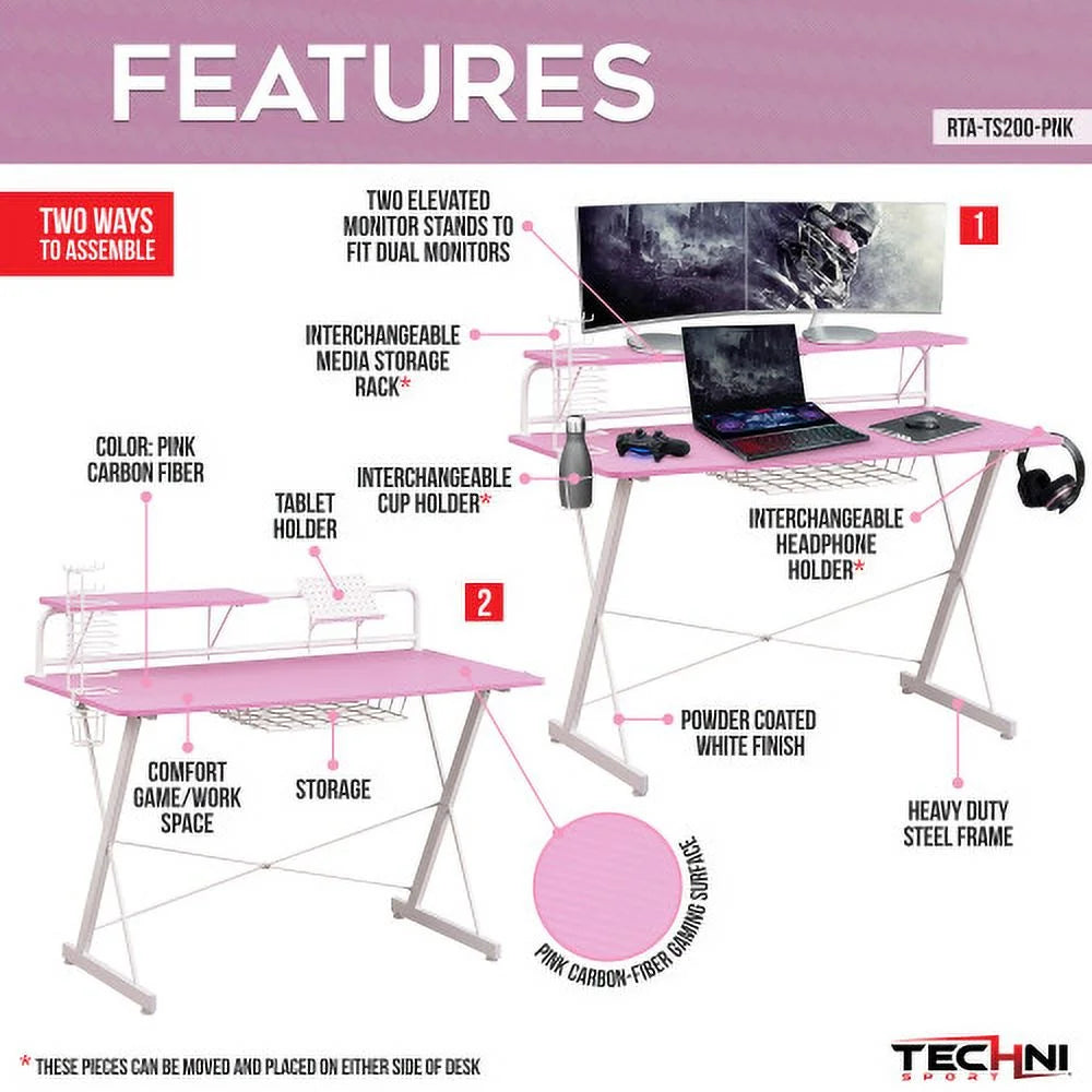 Carbon Computer Gaming Desk with Shelving N501851