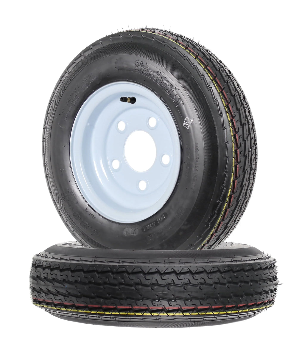 Two Trailer Tires On Rims 4.80-8 5 Lug White H514