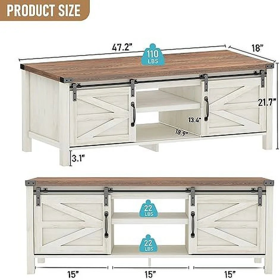 Farmhouse Coffee Table with Sliding Barn Doors V766