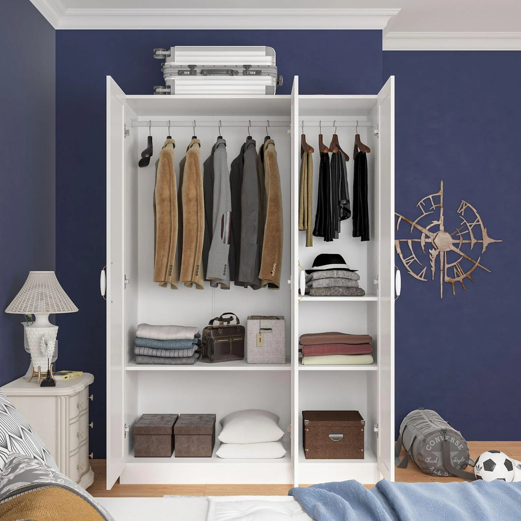 White 3 Door Wardrobe Closet with Shelves K106789