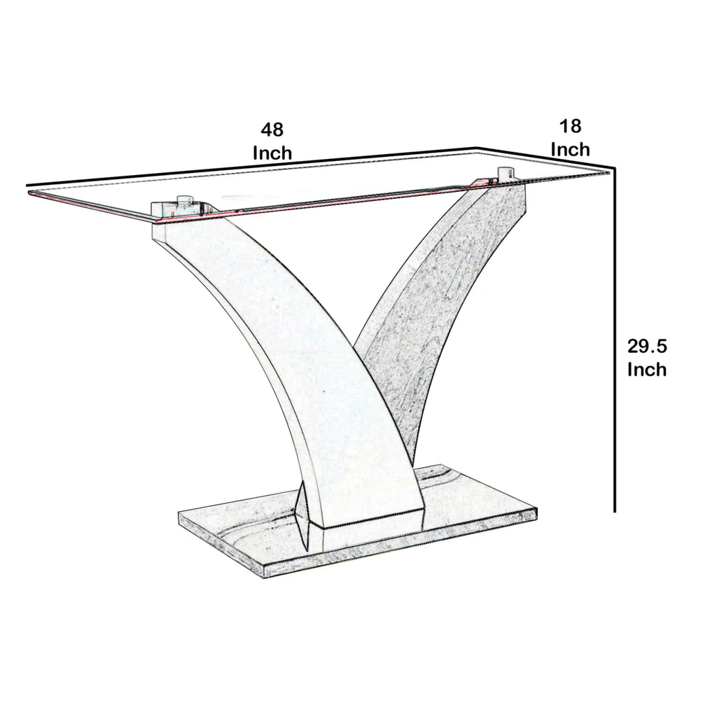 Sofa Table with Curved V Base and Rectangular Glass Top F916179