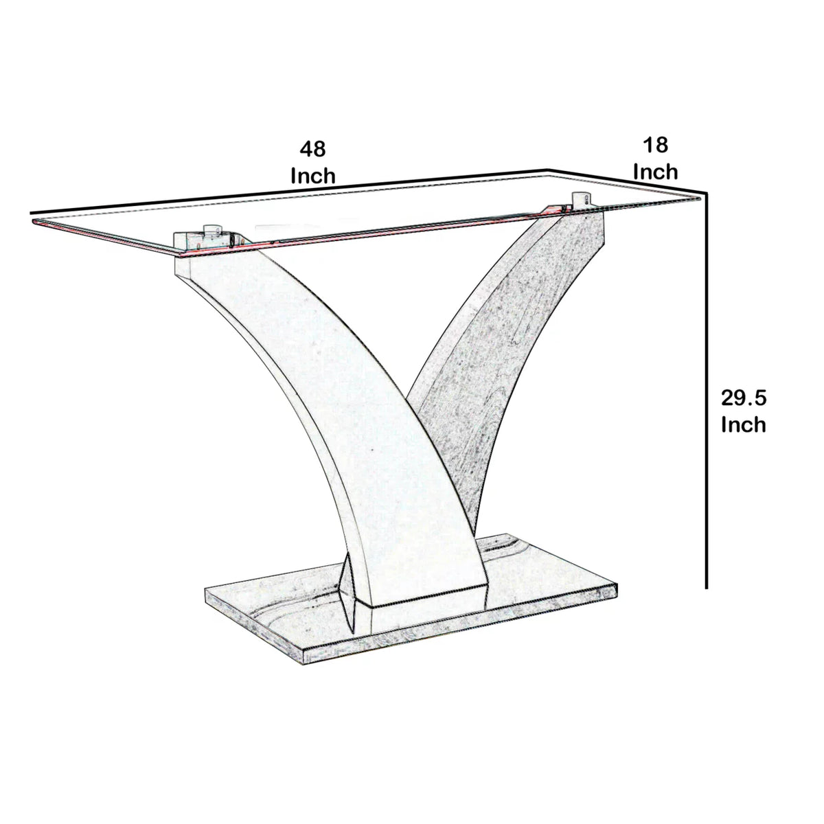 Sofa Table with Curved V Base and Rectangular Glass Top F916179