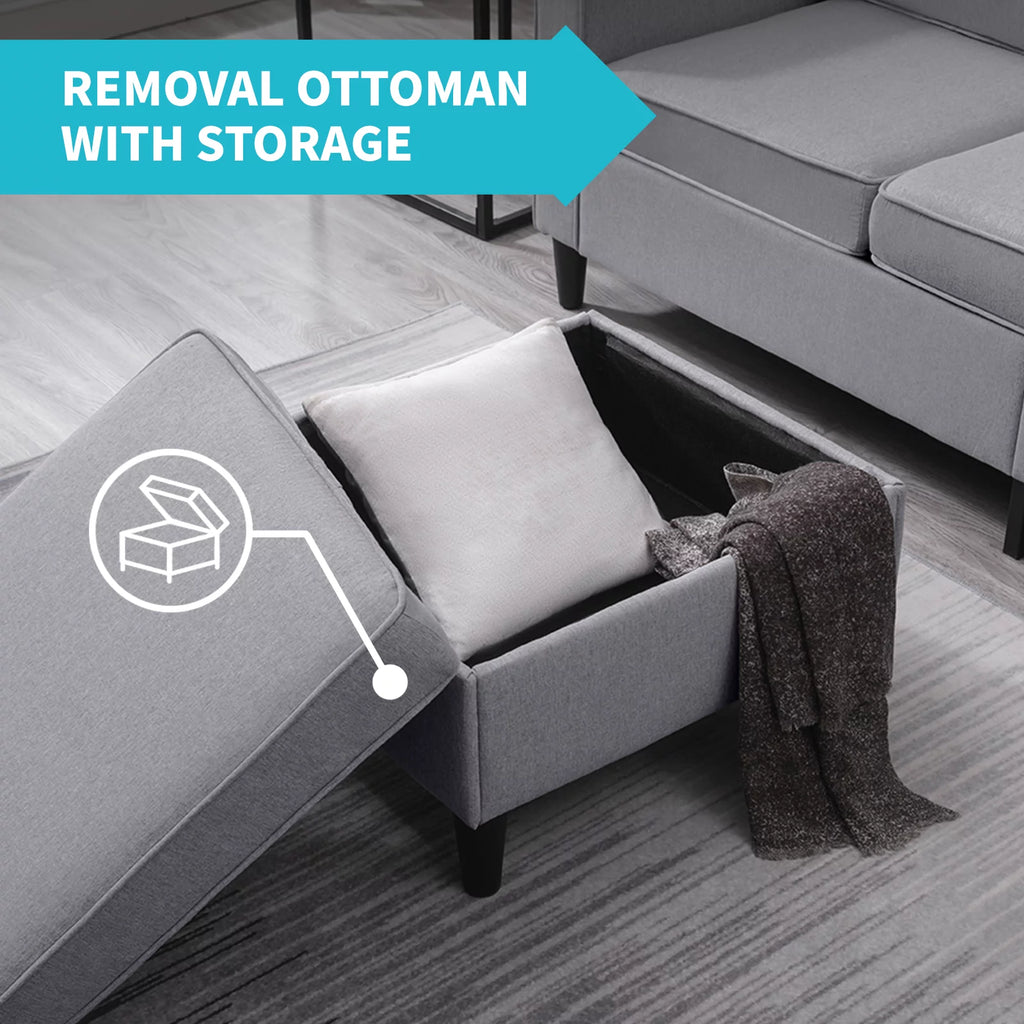 Dark Gray L-Shaped Sectional Sofa with Storage Ottoman W406697