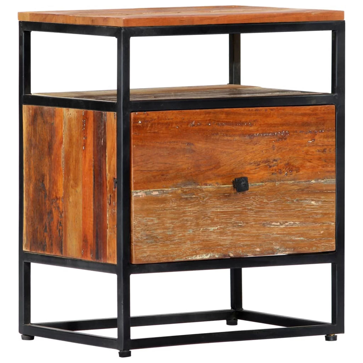 Bedside Cabinet Solid Reclaimed Wood and Steel J130