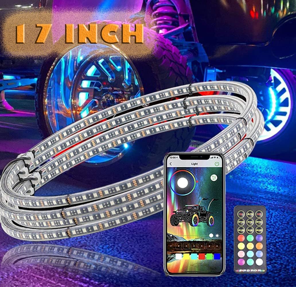 RGB LED Wheel Ring Light Kit 4PCS Double Row Waterproof E985961