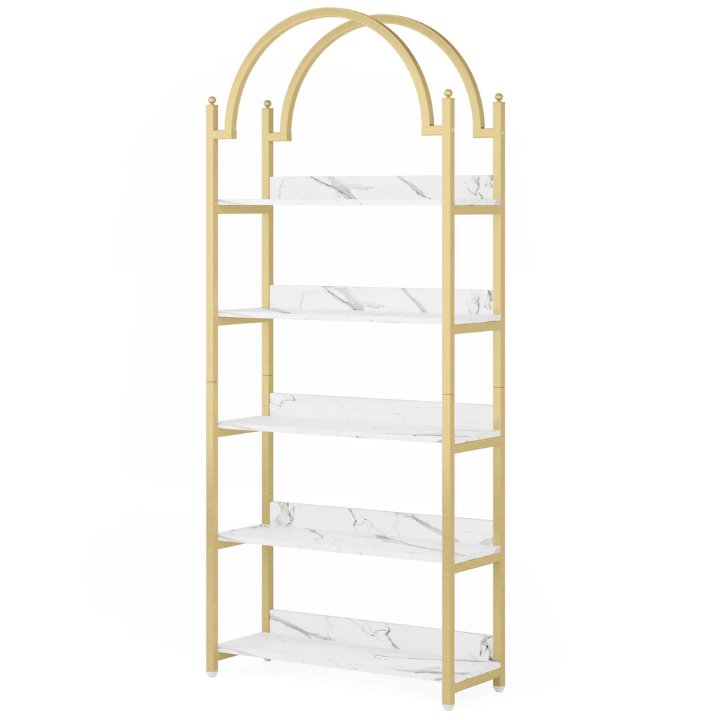 72.4 inch Tall Gold Metal 5 Shelf Arched Bookcase V4210