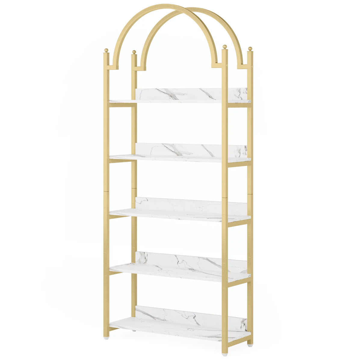 72.4 inch Tall Gold Metal 5 Shelf Arched Bookcase V4210