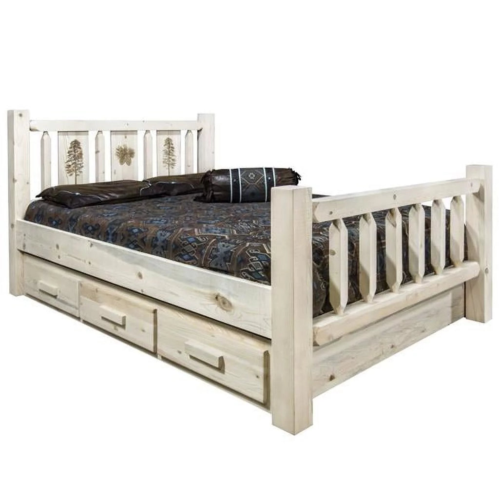 Natural Pine Wood Queen Storage Bed K9817